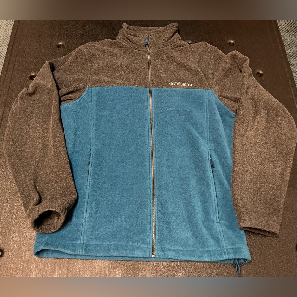Columbia Men's Fleece Size M Teal Gray Full-zip Long-sleeve Flawless!!